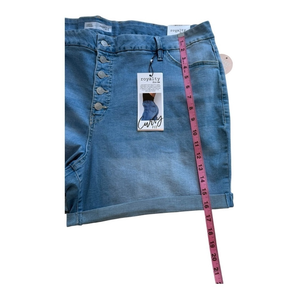 Royalty For Me Plus Size High Rise Exposed Button Fly Cuffed Denim Shorts - 24W - Picture 9 of 12